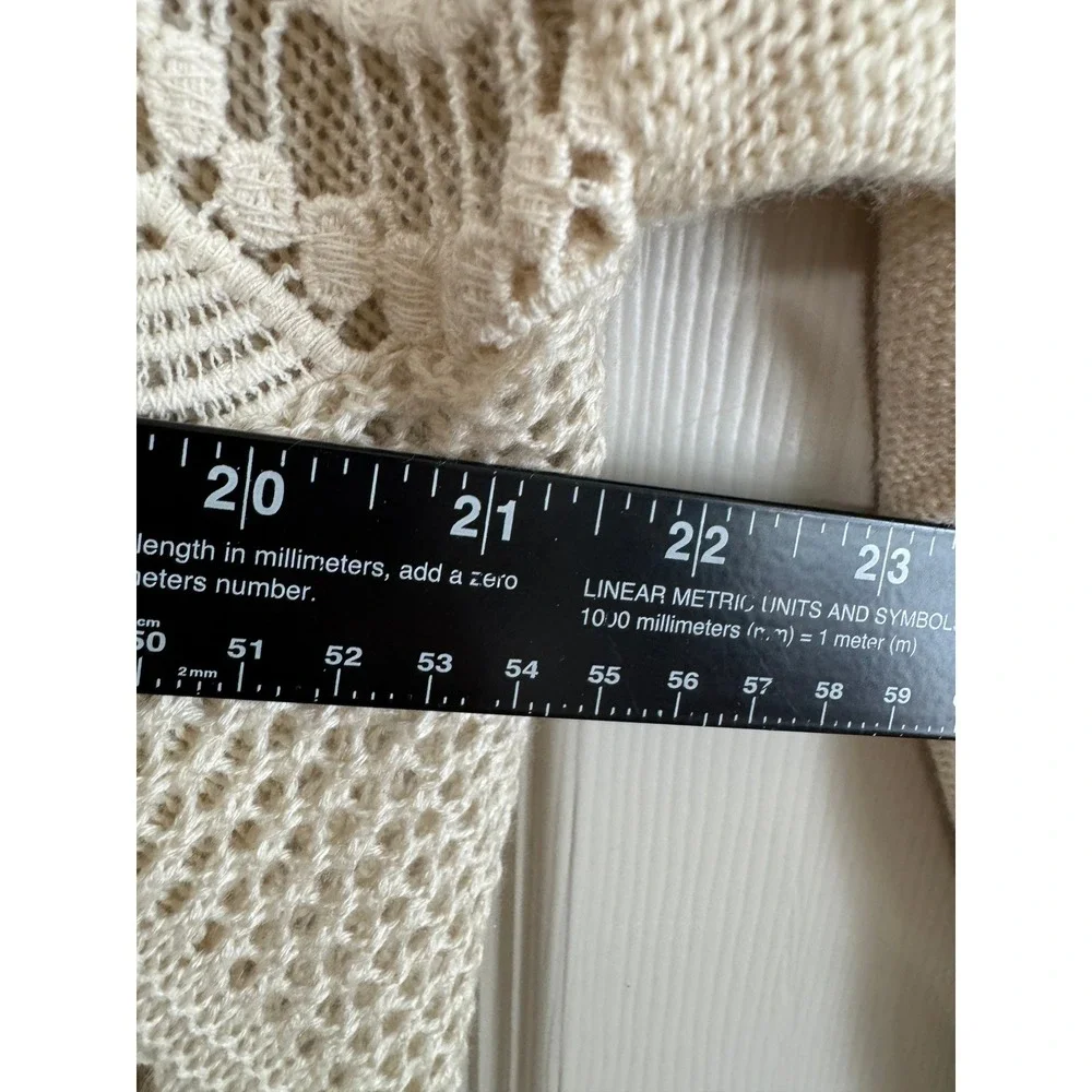 Calstyle Cardigan Womens XL Cream Open Front Crochet Boho Sharkbite Hem Cottage‎